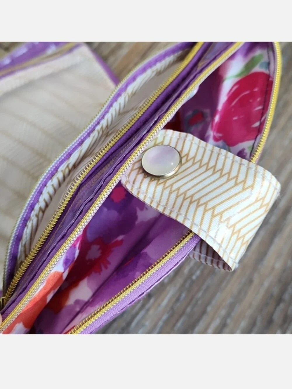 Makeup Cosmetic Bag Purple Gold Floral Orange Pink Blue Green